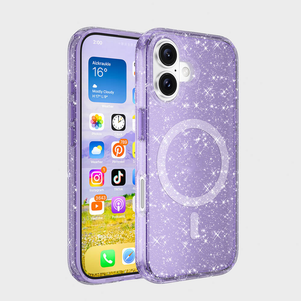 iPhone 16 Pro Max Kılıf M-safe Şarj Özellikli Parlayan Simli Saydam Renkli Zore Allstar Kılıf