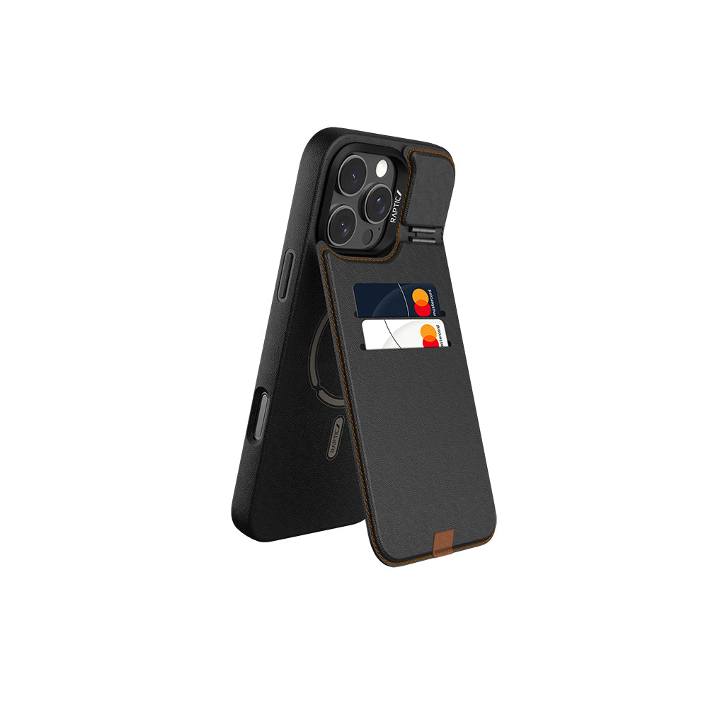 iPhone 16 Pro Max Kılıf M-safe Şarj Özellikli Raptic Slim Wallet Serisi Deri Görünümlü Kartlıklı Standlı Kılıf