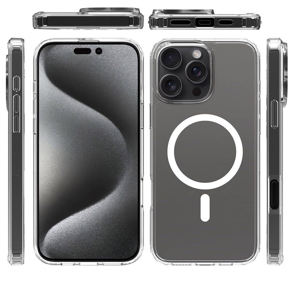 iPhone 16 Pro Max Kılıf M-safe Şarj Özellikli Şeffaf Sert PC Zore Embos Kılıf