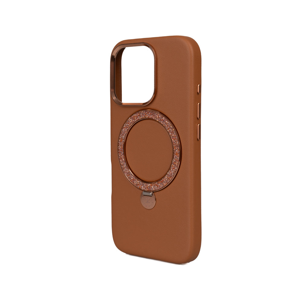 iPhone 16 Pro Max Kılıf M-safe Şarj Özellikli Standlı Suni Deri Tasarımlı Pynana Dancing Circle Serisi Kılıf
