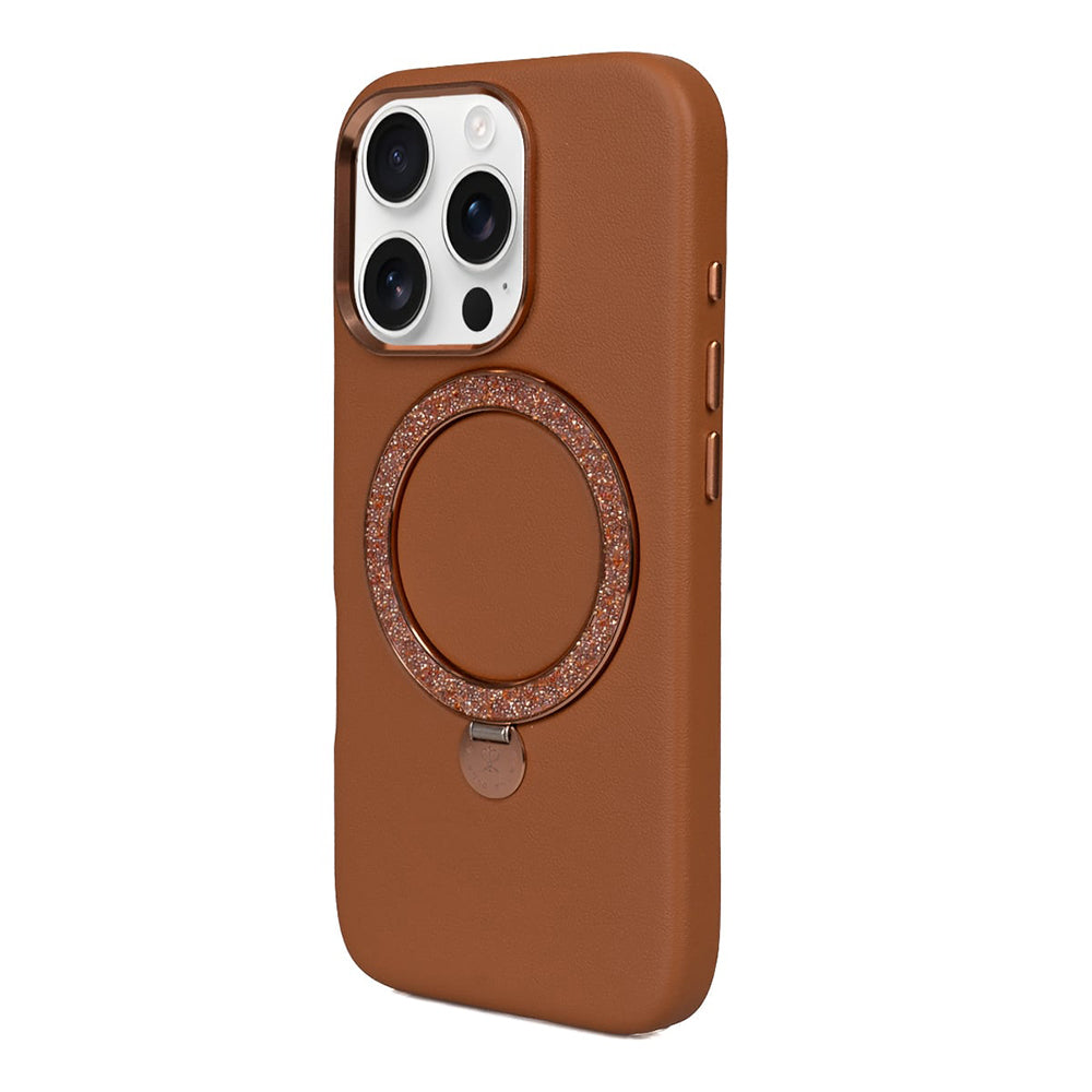 iPhone 16 Pro Max Kılıf M-safe Şarj Özellikli Standlı Suni Deri Tasarımlı Pynana Dancing Circle Serisi Kılıf