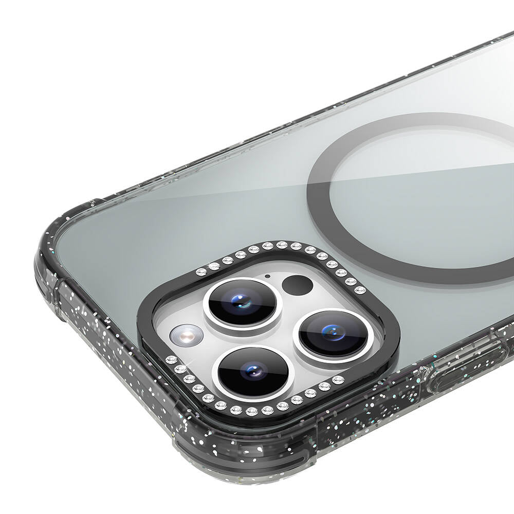 iPhone 16 Pro Max Kılıf M-safe Şarj Özellikli Taşlı ve Simli Tasarım Mutural Blink Kılıf