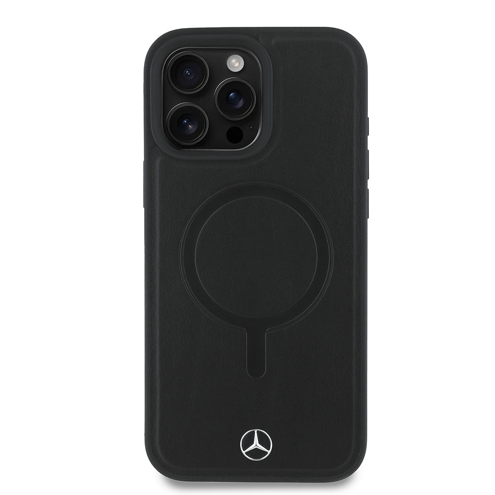 iPhone 16 Pro Max Kılıf Mercedes Benz Orijinal Lisanslı M-safe Şarj Özellikli Metal Yıldız Logolu Sade Pürüzsüz Deri Kılıf