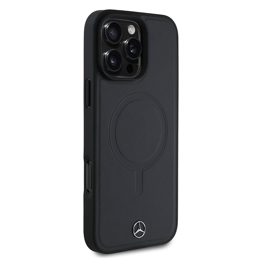 iPhone 16 Pro Max Kılıf Mercedes Benz Orijinal Lisanslı M-safe Şarj Özellikli Metal Yıldız Logolu Sade Pürüzsüz Deri Kılıf