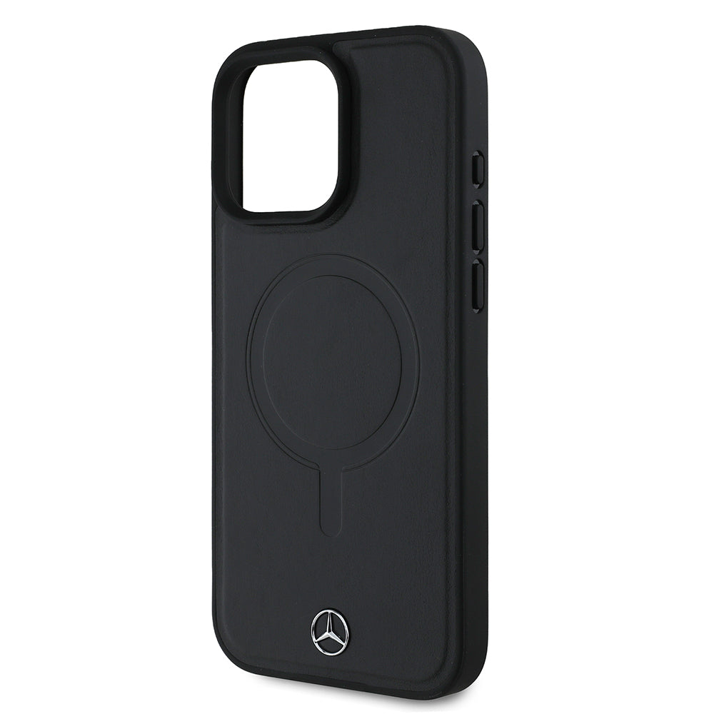 iPhone 16 Pro Max Kılıf Mercedes Benz Orijinal Lisanslı M-safe Şarj Özellikli Metal Yıldız Logolu Sade Pürüzsüz Deri Kılıf
