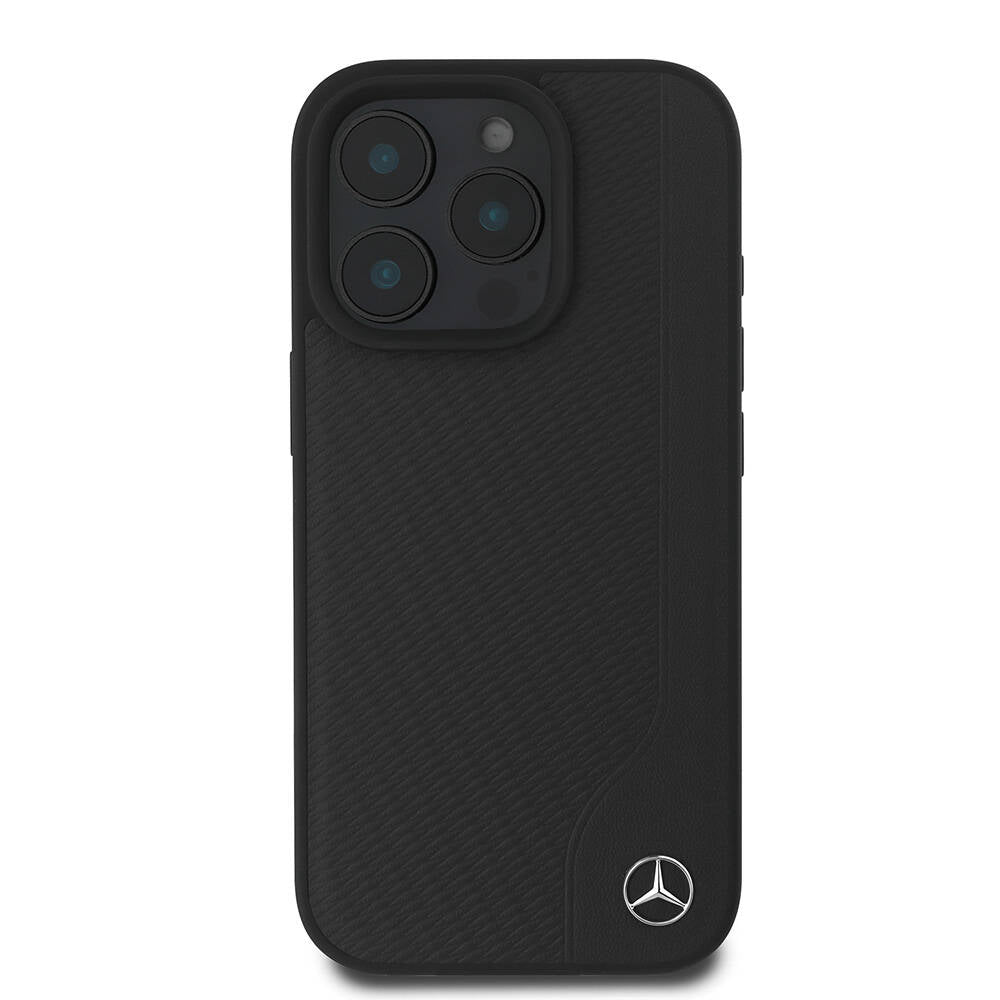 iPhone 16 Pro Max Kılıf Mercedes Benz Orijinal Lisanslı M-safe Şarj Özellikli 3D Metal Logolu Wood Imitation Deri Kılıf
