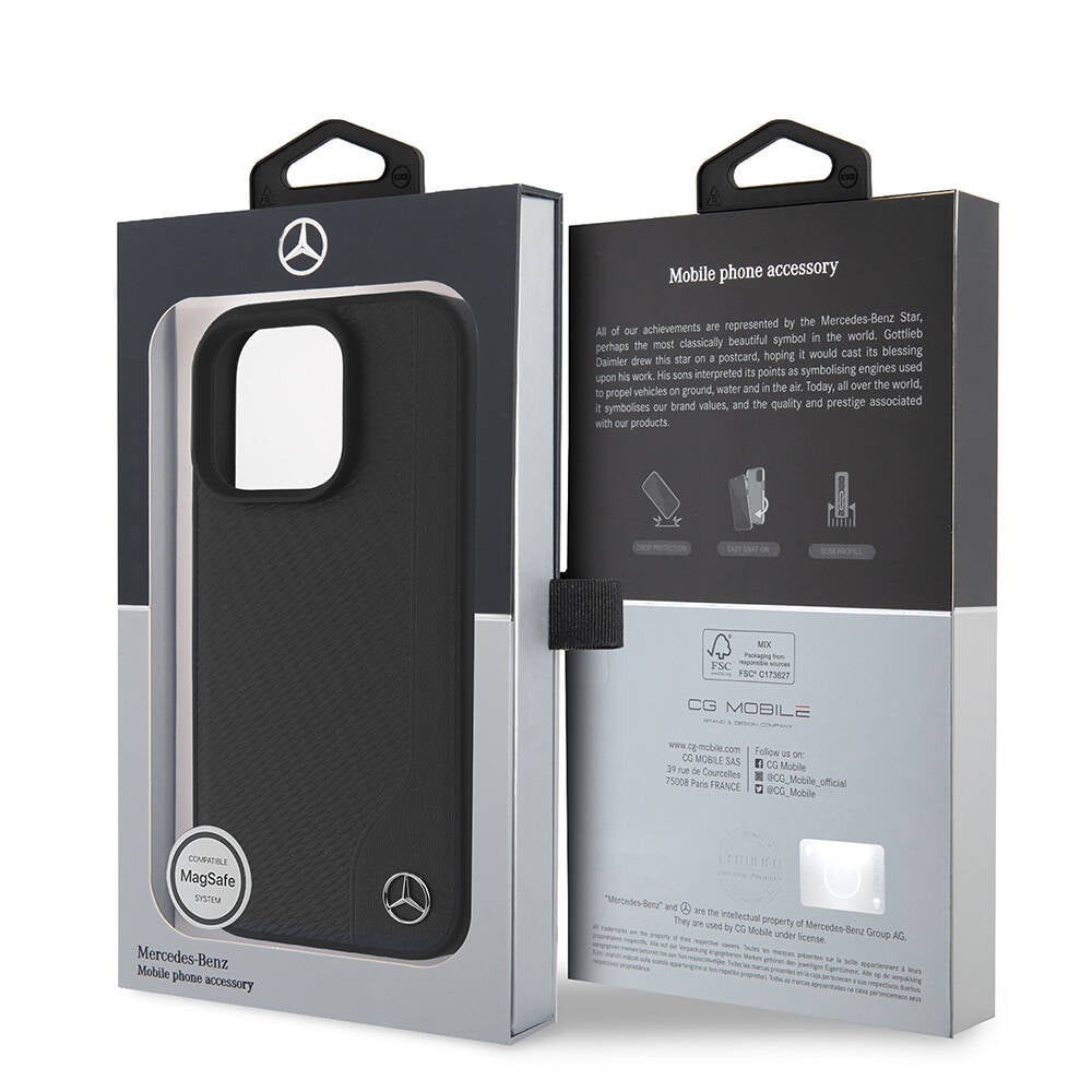 iPhone 16 Pro Max Kılıf Mercedes Benz Orijinal Lisanslı M-safe Şarj Özellikli 3D Metal Logolu Wood Imitation Deri Kılıf