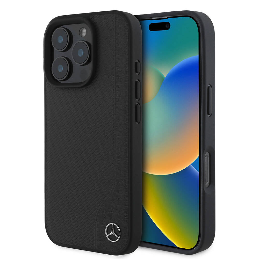 iPhone 16 Pro Max Kılıf Mercedes Benz Orijinal Lisanslı M-safe Şarj Özellikli 3D Metal Logolu Wood Imitation Deri Kılıf