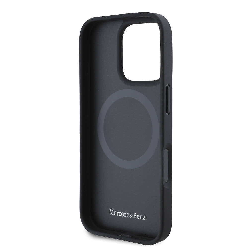 iPhone 16 Pro Max Kılıf Mercedes Benz orijinal Lisanslı M-safe Şarj Özellikli 3D Metal Logolu Wood Imitation Deri Kılıf