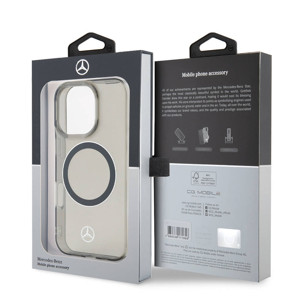 iPhone 16 Pro Max Kılıf Mercedes Benz orijinal Lisanslı M-safe Şarj Özellikli Saydam Yüzey Silver Ring Kılıf