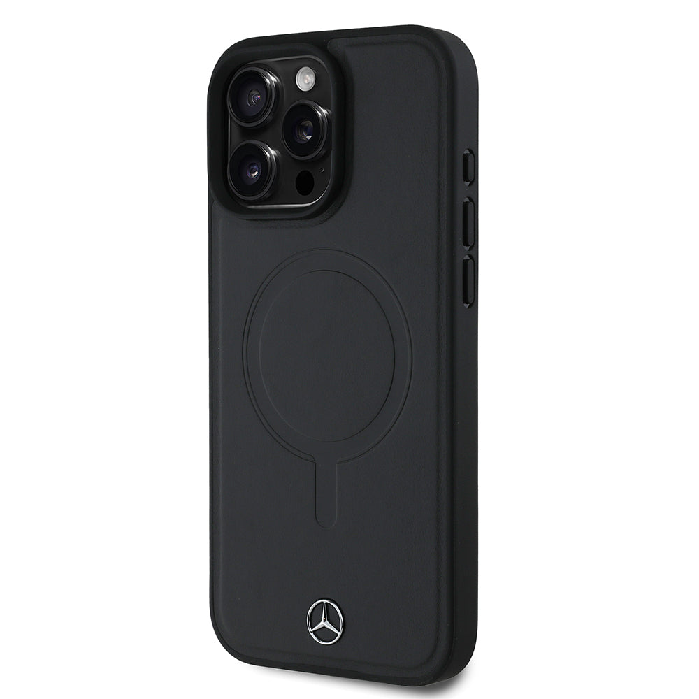 iPhone 16 Pro Max Kılıf Mercedes Benz OrijinalLisanslı M-safe Şarj Özellikli Metal Yıldız Logolu Sade Pürüzsüz Deri Kılıf