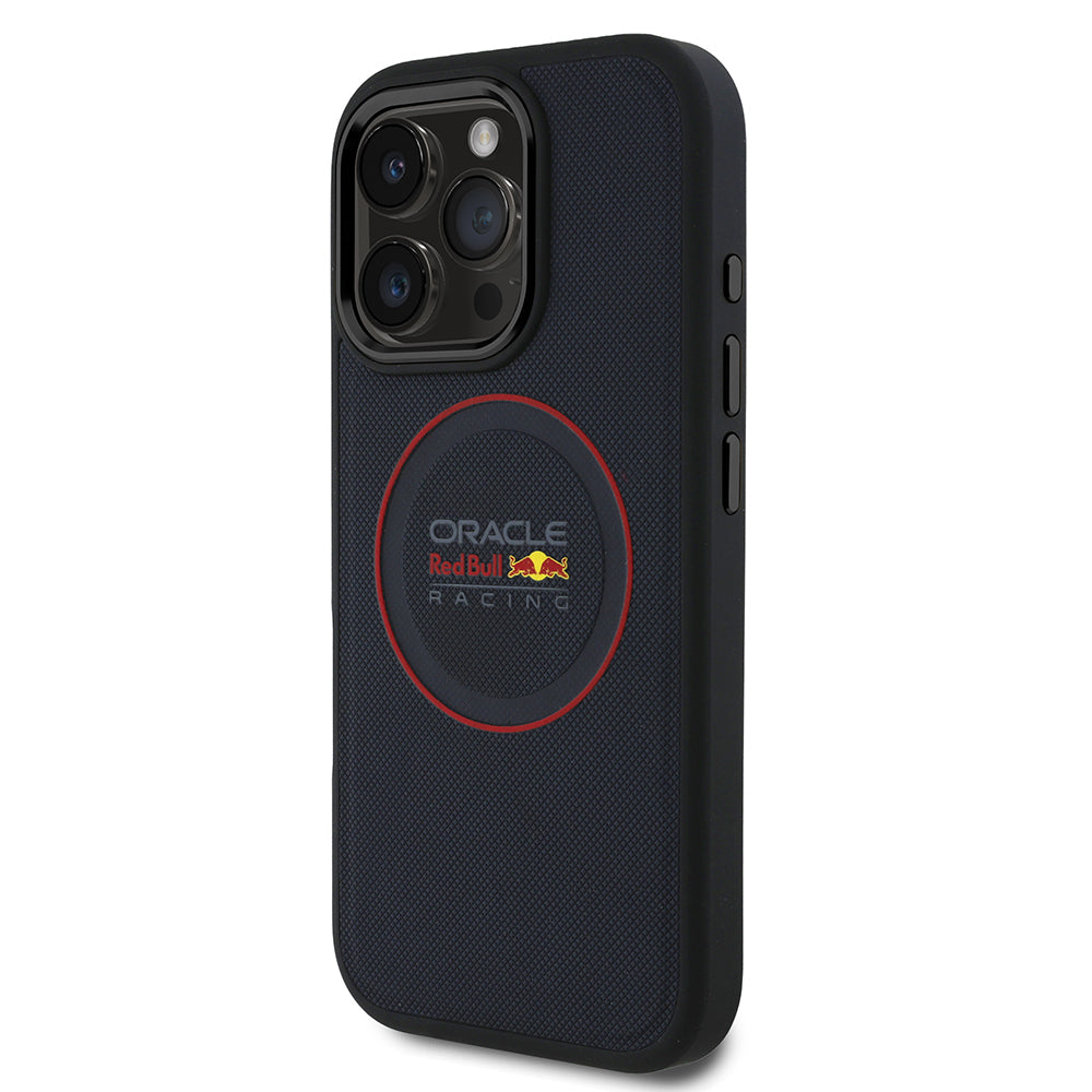 iPhone 16 Pro Max Kılıf Redbull Orijinal Lisanslı M-safe Şarj Özellikli Kırmızı Halka ve Logo Kabartmalı PU Deri Kılıf