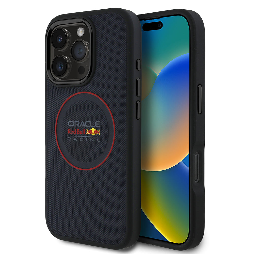 iPhone 16 Pro Max Kılıf Redbull Orijinal Lisanslı M-safe Şarj Özellikli Kırmızı Halka ve Logo Kabartmalı PU Deri Kılıf