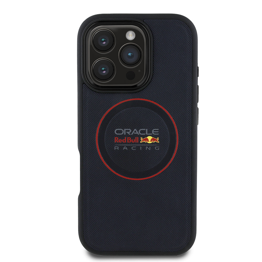 iPhone 16 Pro Max Kılıf Redbull Orijinal Lisanslı M-safe Şarj Özellikli Kırmızı Halka ve Logo Kabartmalı PU Deri Kılıf
