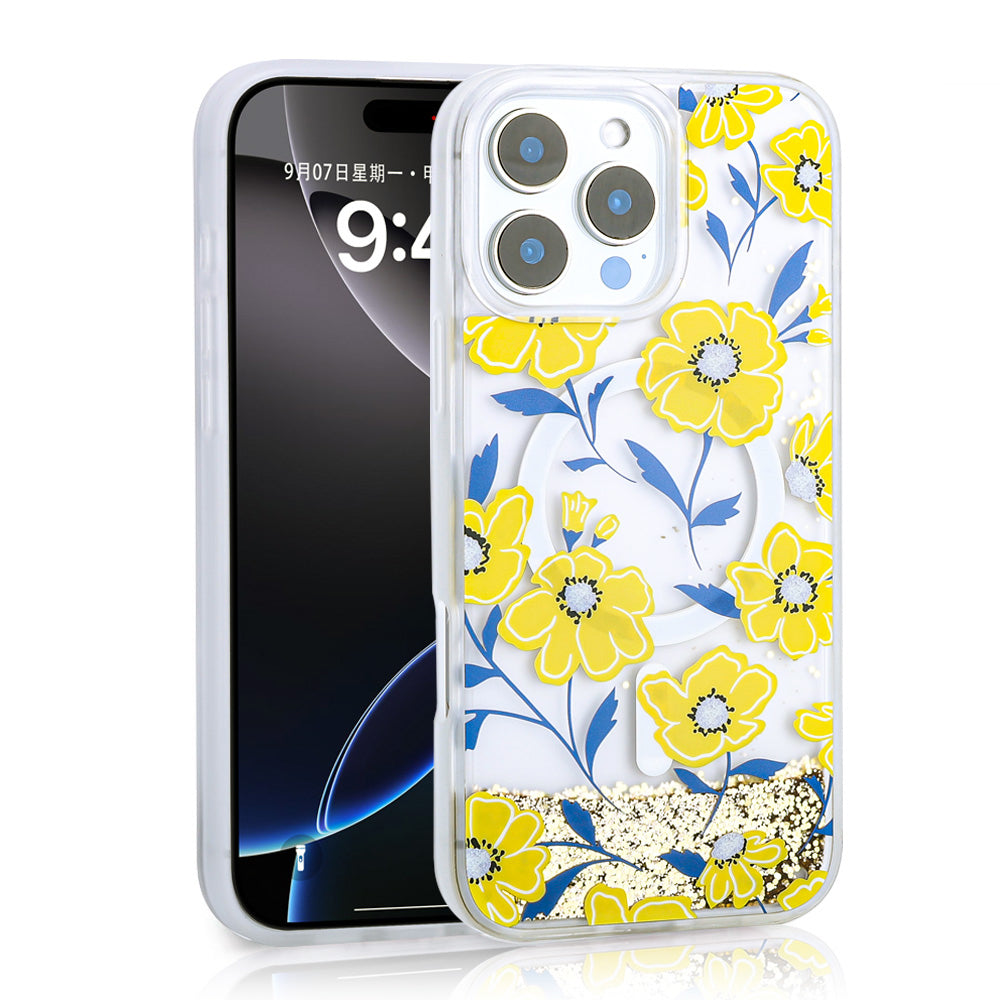 iPhone 16 Pro Max Kılıf Sıvılı Simli Baskılı Şeffaf Arka Yüzey Zore Mossa Silikon Kılıf