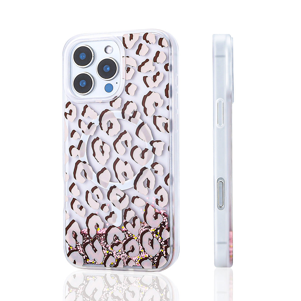 iPhone 16 Pro Max Kılıf Sıvılı Simli Baskılı Şeffaf Arka Yüzey Zore Mossa Silikon Kılıf