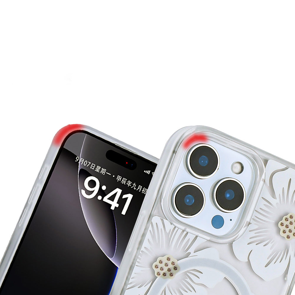 iPhone 16 Pro Max Kılıf Sıvılı Simli Baskılı Şeffaf Arka Yüzey Zore Mossa Silikon Kılıf