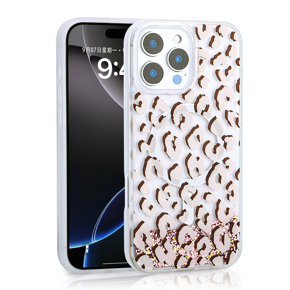 iPhone 16 Pro Max Kılıf Sıvılı Simli Baskılı Şeffaf Arka Yüzey Zore Mossa Silikon Kılıf