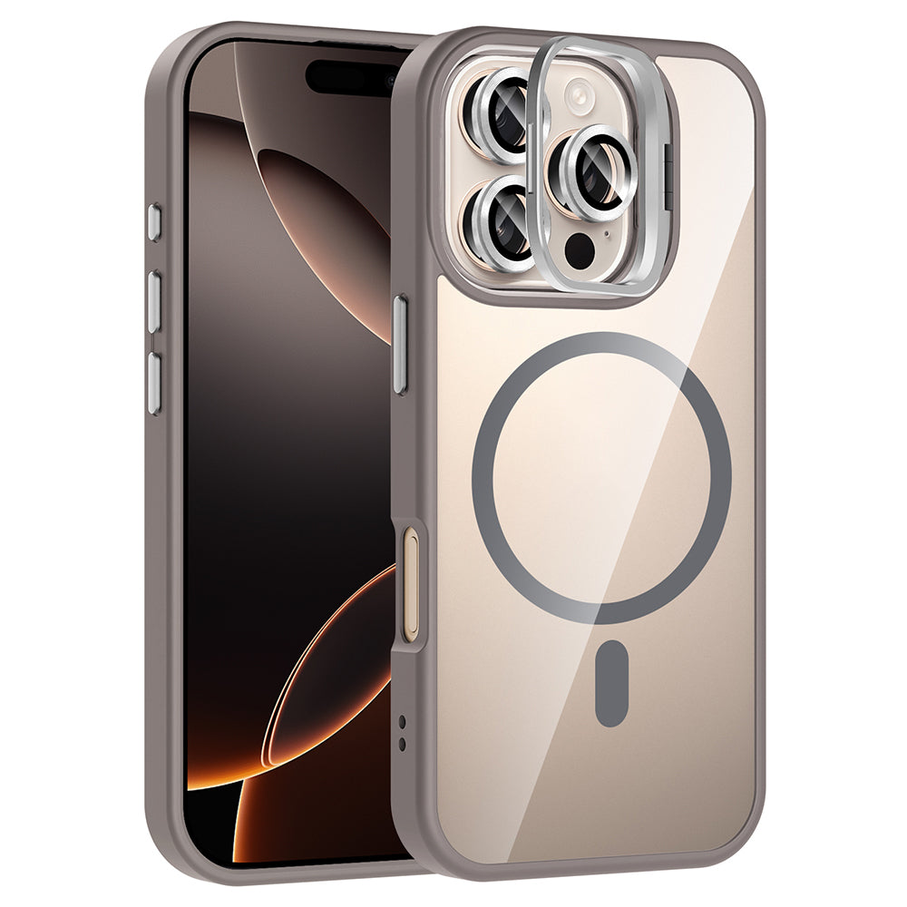 iPhone 16 Pro Max Kılıf Standlı ve Kamera Lens Hediyeli M-Safe Şarj Özellikli Zore Etro Kılıf