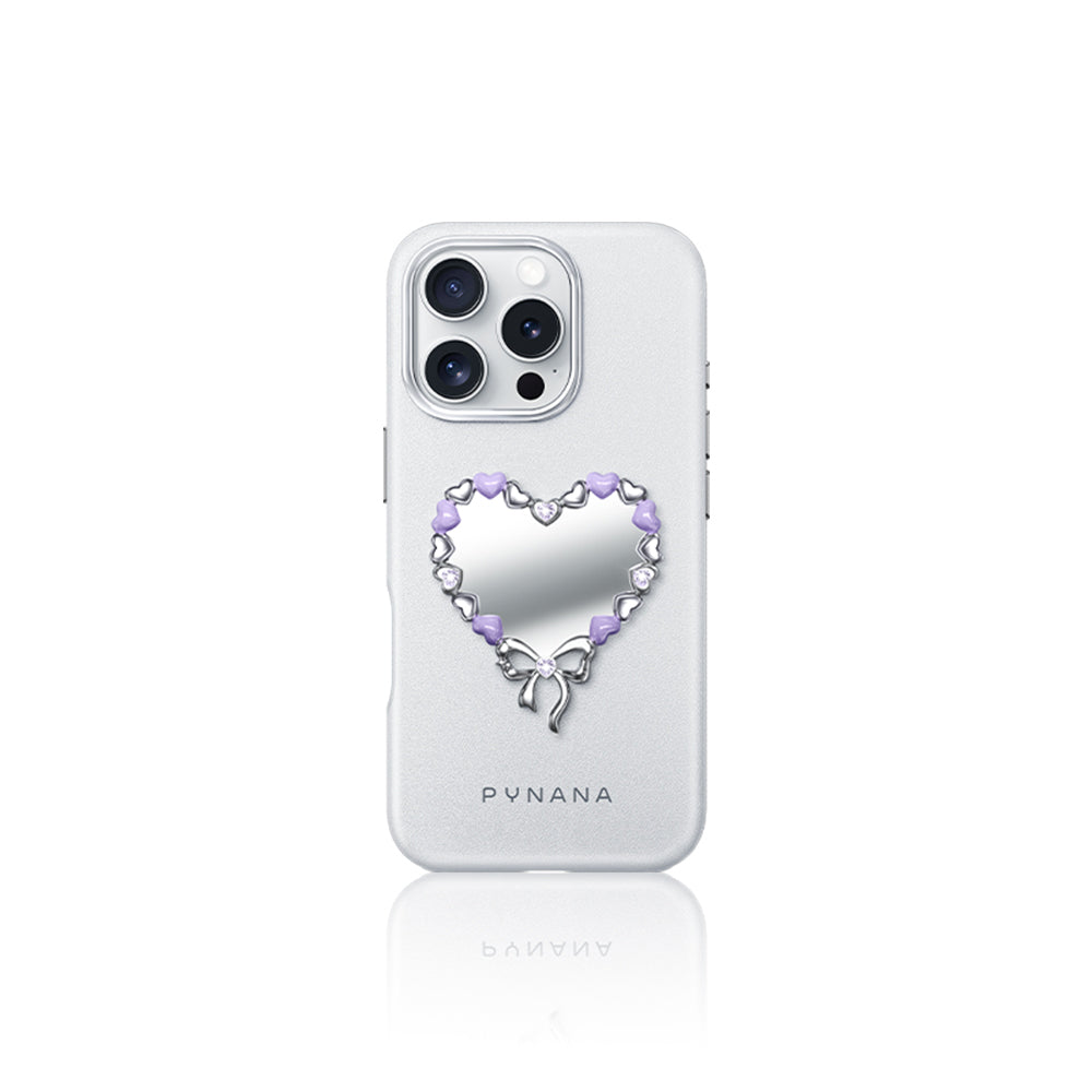 iPhone 16 Pro Max Kılıf Taşlı Kalp Tasarımlı Pynana Mirror Serisi Kılıf
