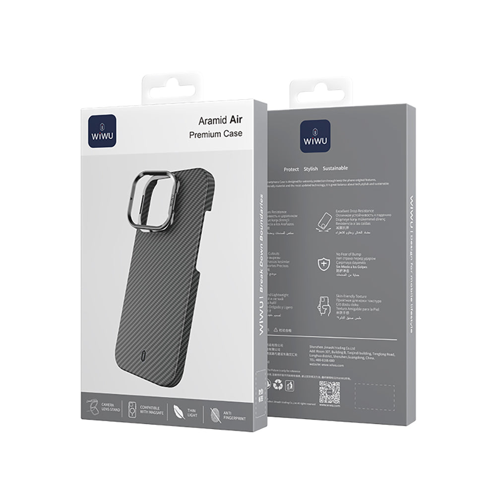 iPhone 16 Pro Max Kılıf Wiwu DCC-206 M-safe Şarj Özellikli Kamera Standlı Aramid Fiber Tasarım Kevlar Kılıf