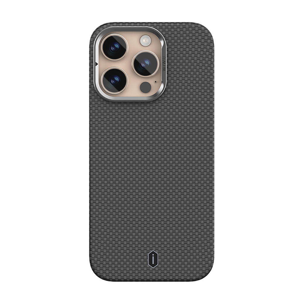 iPhone 16 Pro Max Kılıf Wiwu DCC-208 M-safe Şarj Özellikli Kamera Standlı Aramid Fiber Tasarım Kevlar Kılıf