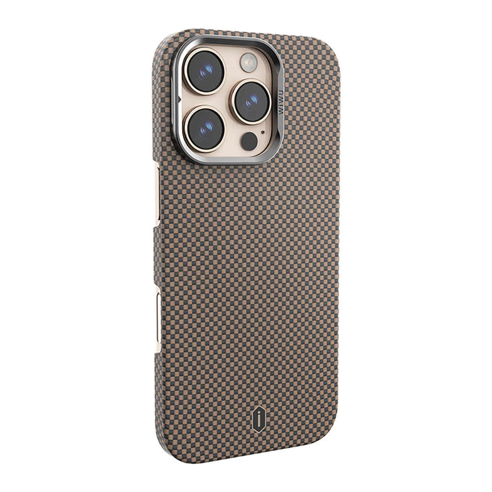iPhone 16 Pro Max Kılıf Wiwu DCC-208 M-safe Şarj Özellikli Kamera Standlı Aramid Fiber Tasarım Kevlar Kılıf