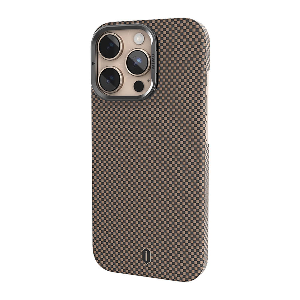 iPhone 16 Pro Max Kılıf Wiwu DCC-208 M-safe Şarj Özellikli Kamera Standlı Aramid Fiber Tasarım Kevlar Kılıf