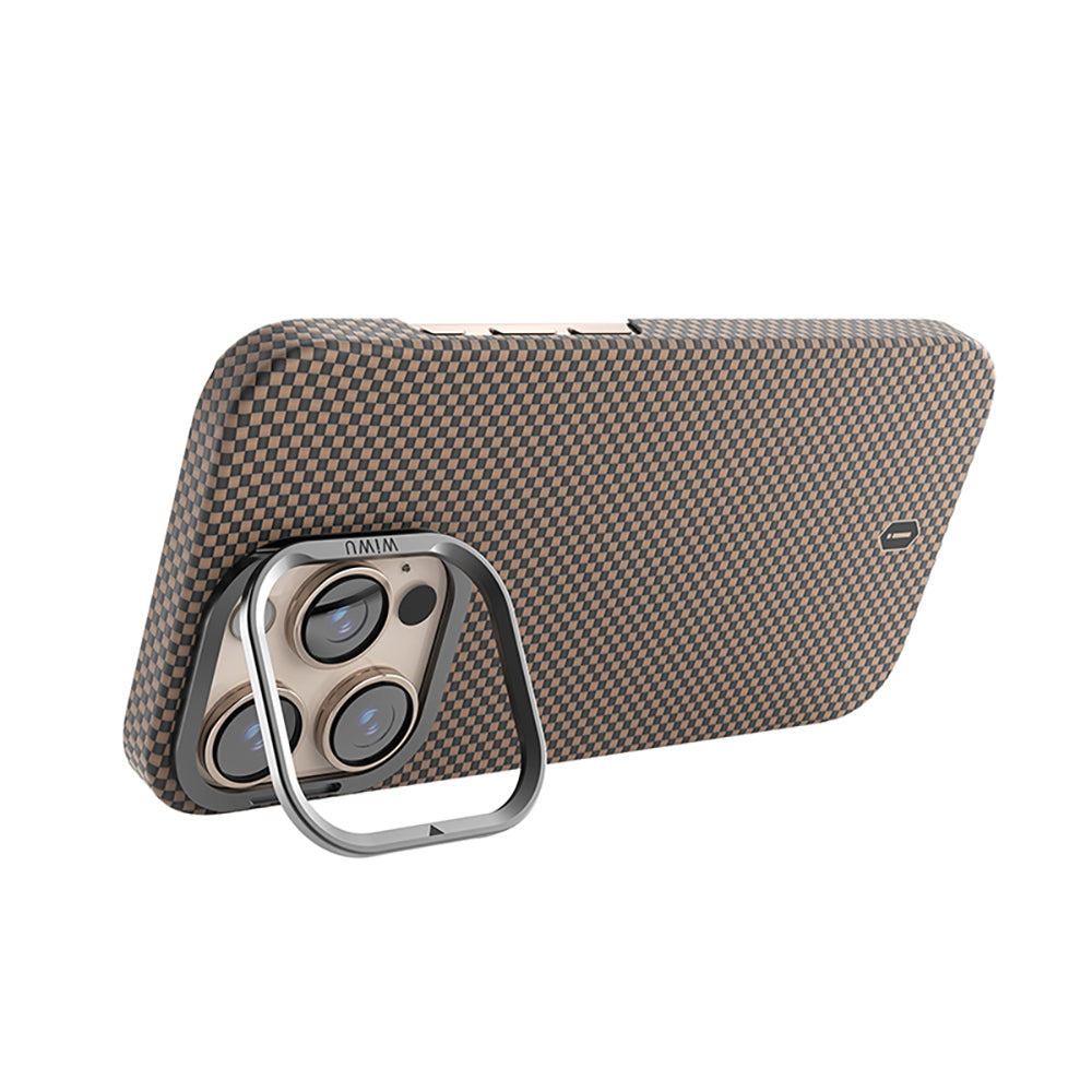 iPhone 16 Pro Max Kılıf Wiwu DCC-208 M-safe Şarj Özellikli Kamera Standlı Aramid Fiber Tasarım Kevlar Kılıf