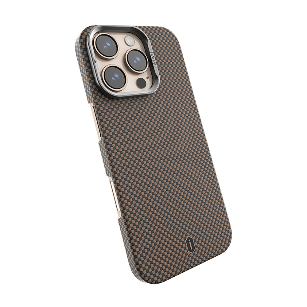 iPhone 16 Pro Max Kılıf Wiwu DCC-208 M-safe Şarj Özellikli Kamera Standlı Aramid Fiber Tasarım Kevlar Kılıf