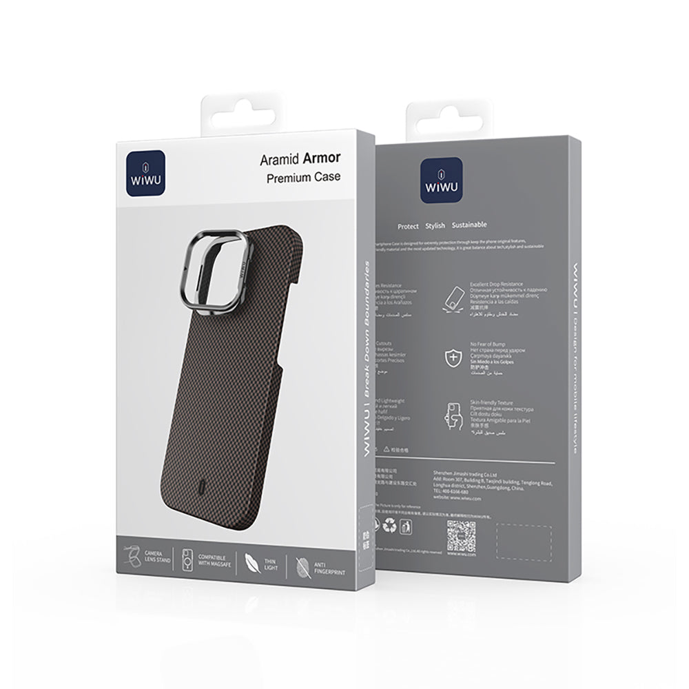 iPhone 16 Pro Max Kılıf Wiwu DCC-208 M-safe Şarj Özellikli Kamera Standlı Aramid Fiber Tasarım Kevlar Kılıf
