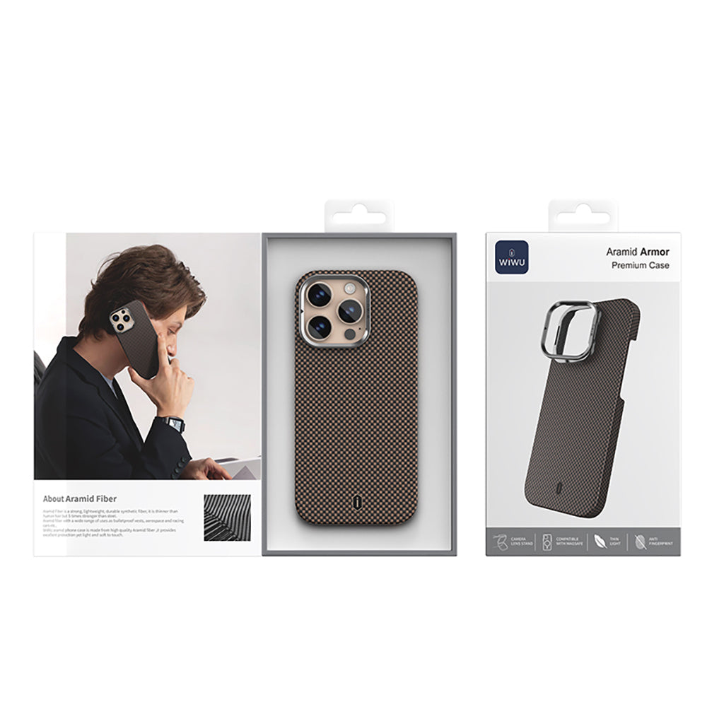 iPhone 16 Pro Max Kılıf Wiwu DCC-208 M-safe Şarj Özellikli Kamera Standlı Aramid Fiber Tasarım Kevlar Kılıf