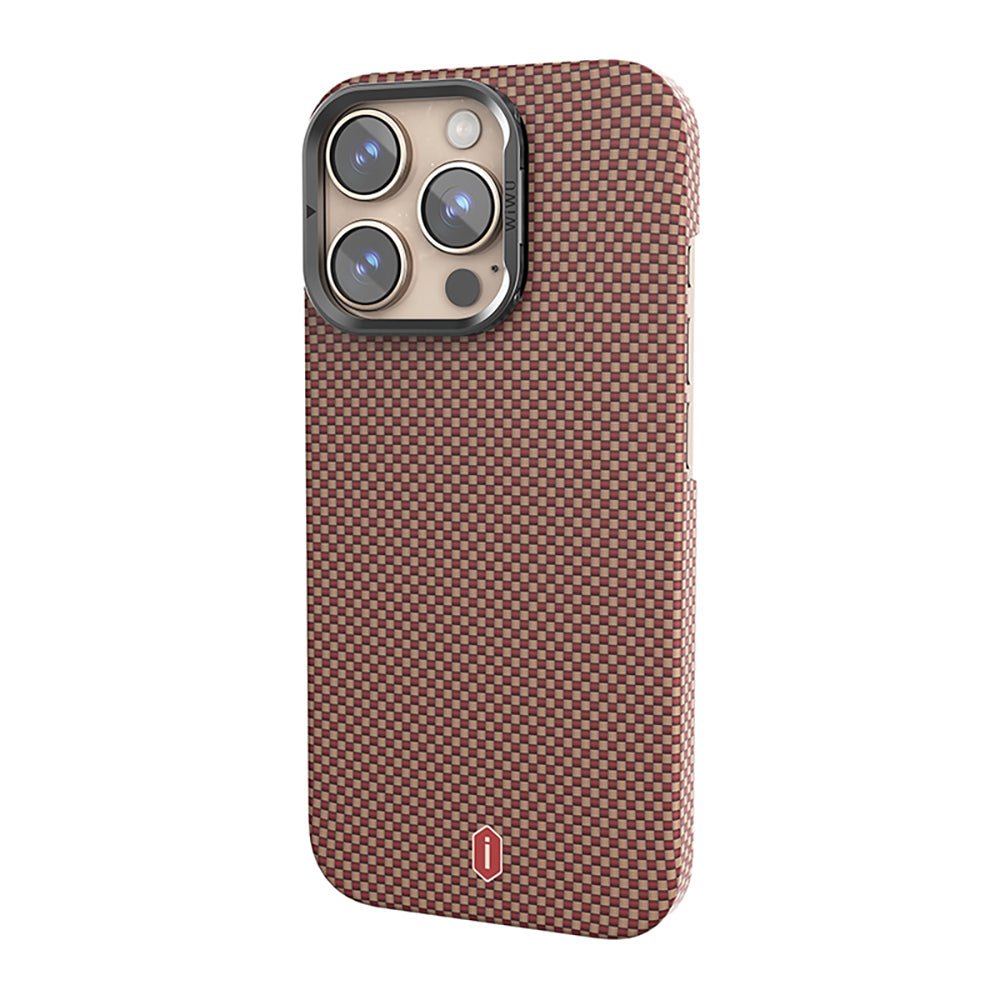 iPhone 16 Pro Max Kılıf Wiwu DCC-208 M-safe Şarj Özellikli Kamera Standlı Aramid Fiber Tasarım Kevlar Kılıf
