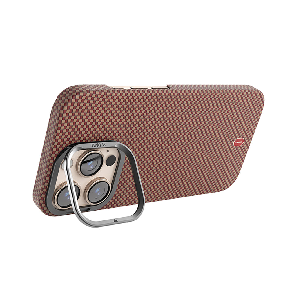 iPhone 16 Pro Max Kılıf Wiwu DCC-208 M-safe Şarj Özellikli Kamera Standlı Aramid Fiber Tasarım Kevlar Kılıf