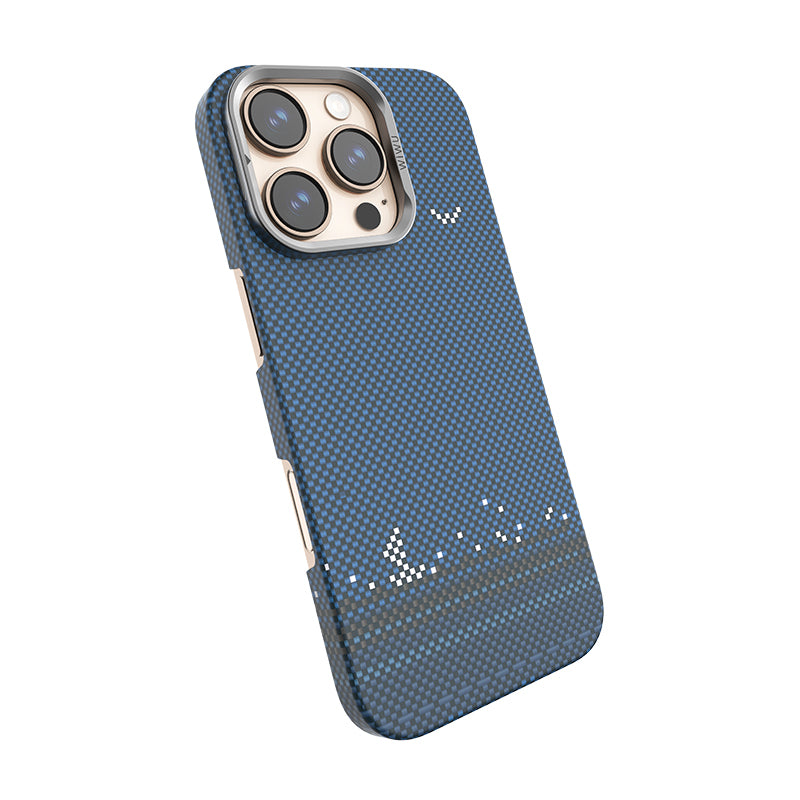 iPhone 16 Pro Max Kılıf Wiwu DCC-209 M-safe Şarj Özellikli Kamera Standlı Aramid Fiber Tasarım Kevlar Kılıf