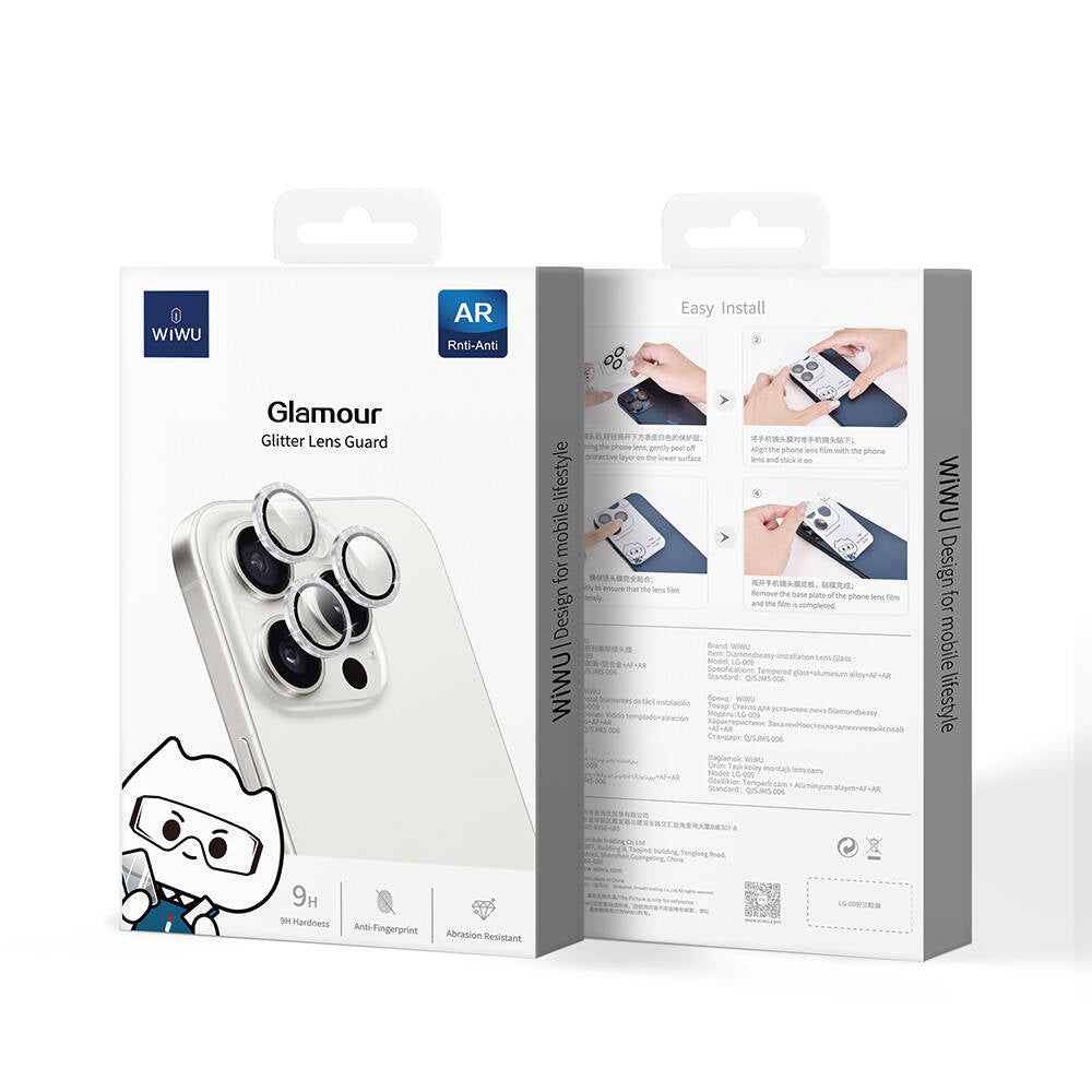 iPhone 16 Pro Wiwu LG-006 Diamond Lens Guard Kolay Uygulama Aparatlı Kamera Lens Koruyucu