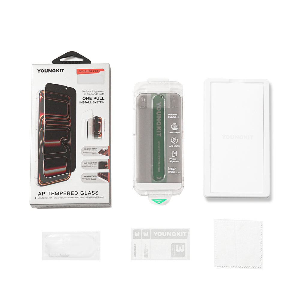 iPhone 16 Pro Youngkit AP 2.5D 360 Derece Privacy Temperli Cam Ekran Koruyucu + Kolay Uygulama Aparatı