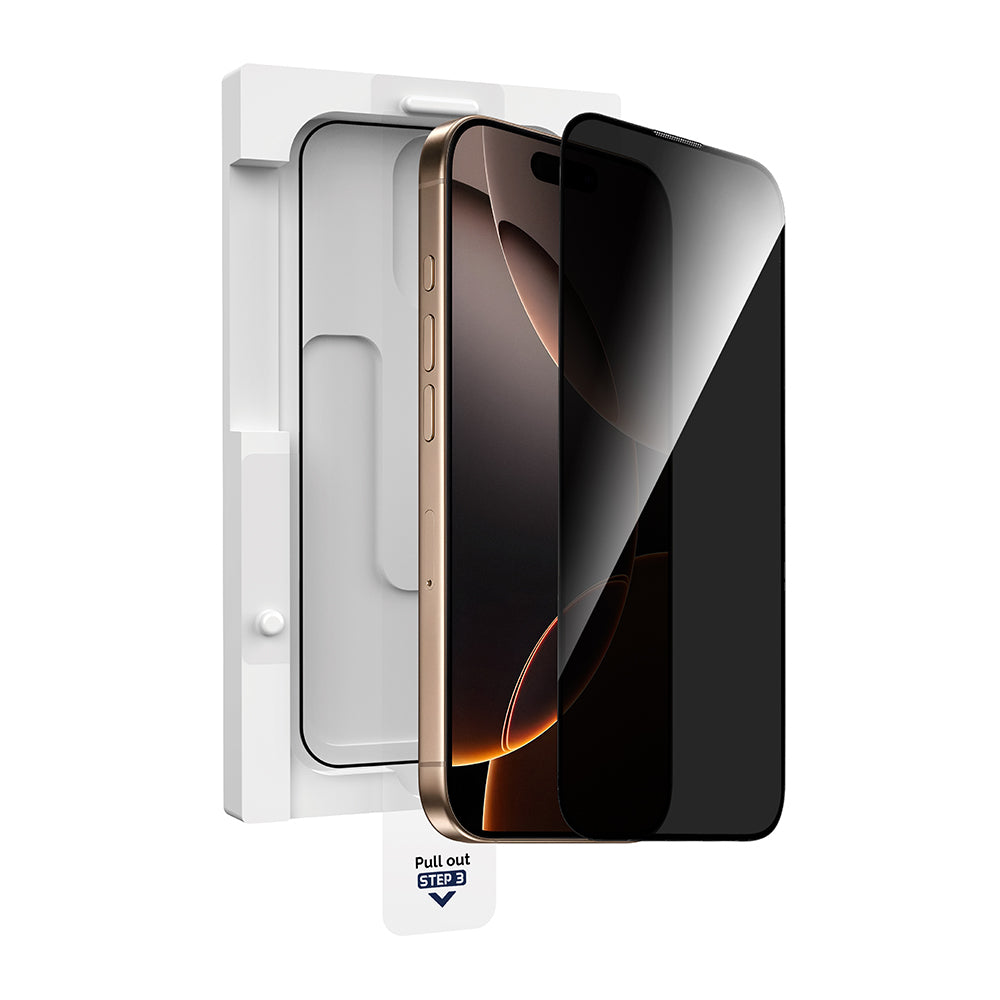 iPhone 16 Wiwu GT-021 Titan Guard Serisi Şok Emici Hibrit Polimer Privacy Ekran Koruyucu Film + Kolay Uygulama Aparatı