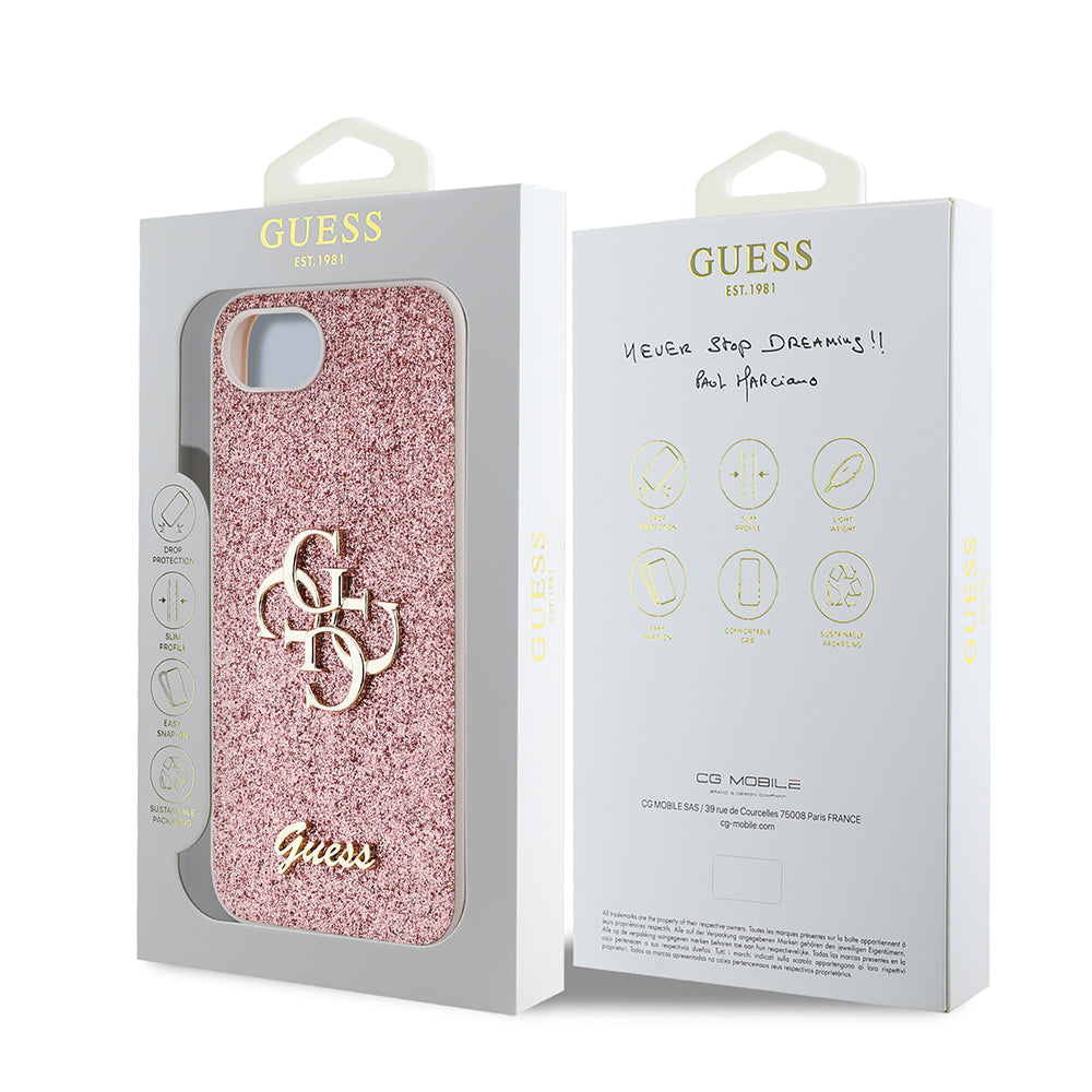 iPhone 16E Kılıf Guess Orijinal Lisanslı 4G Büyük Metal Logolu Glitter Kılıf