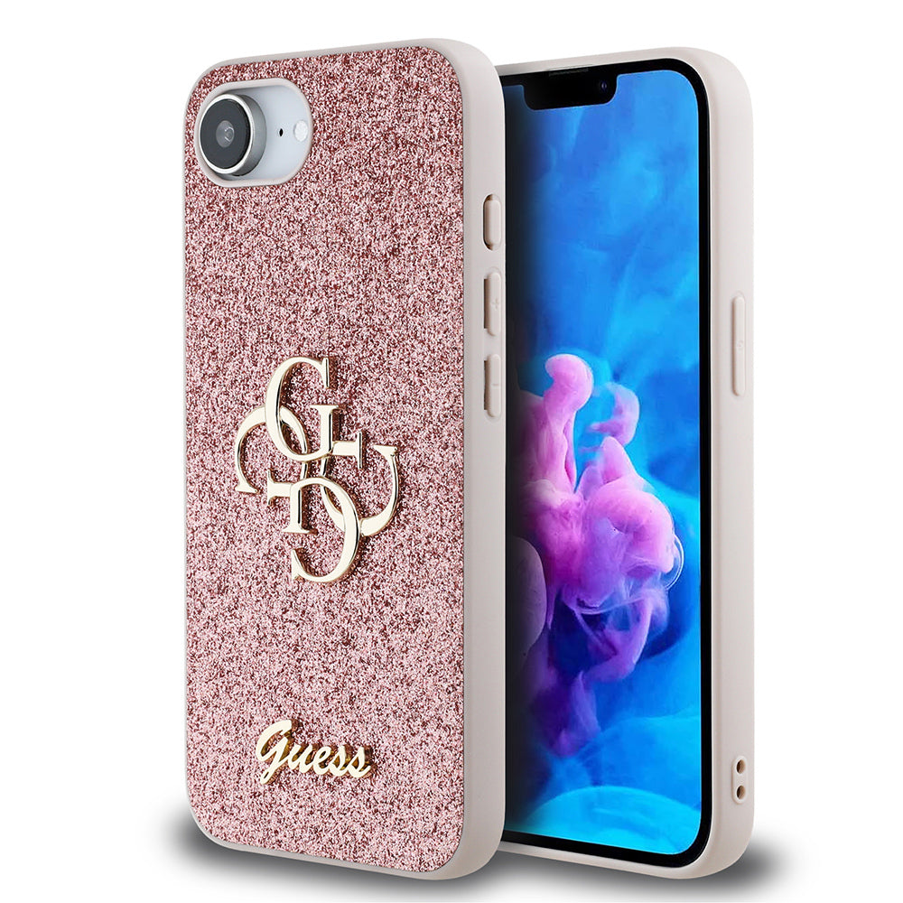 iPhone 16E Kılıf Guess Orijinal Lisanslı 4G Büyük Metal Logolu Glitter Kılıf