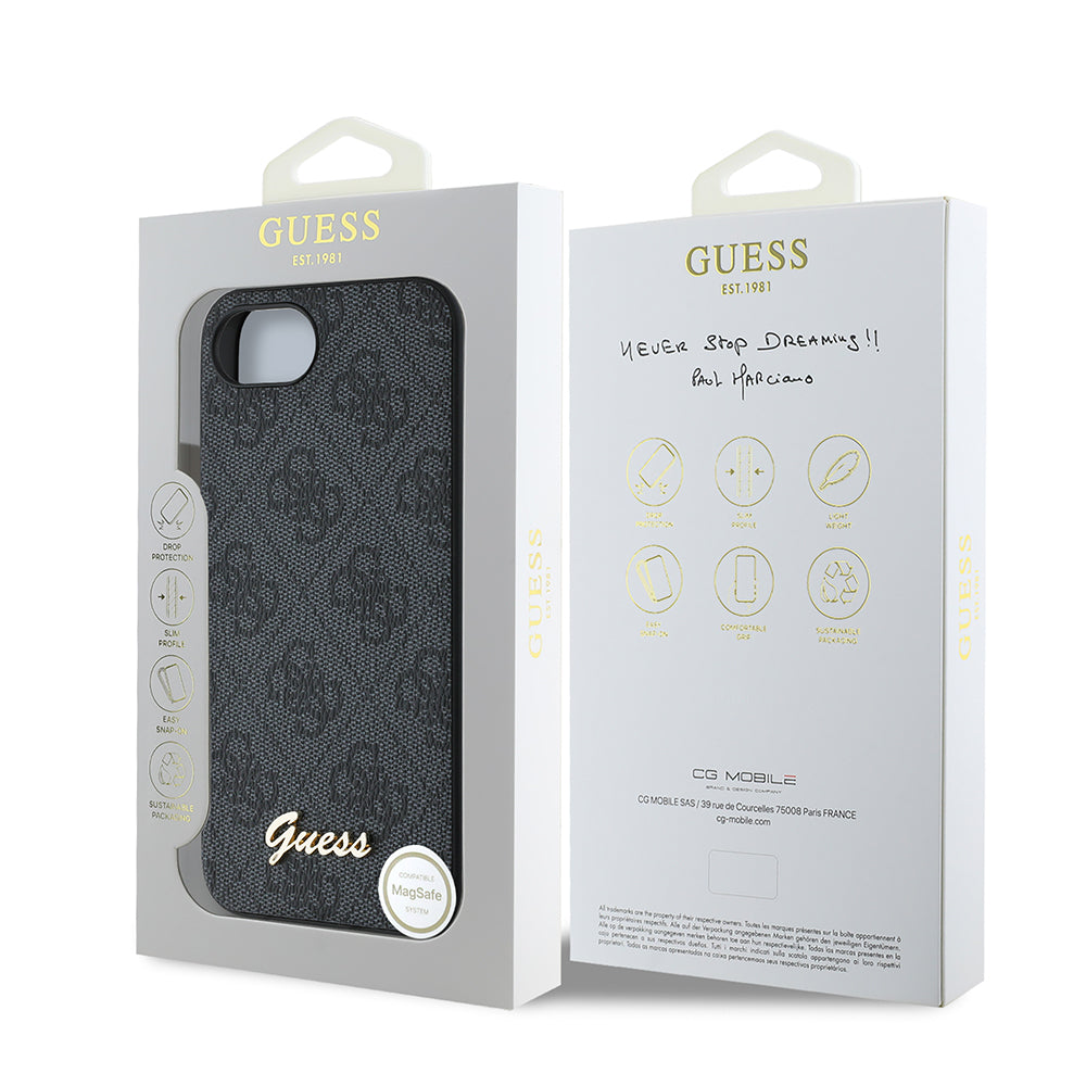 iPhone 16E Kılıf Guess Orijinal Lisanslı 4G Desenli Script Metal Logolu Kılıf