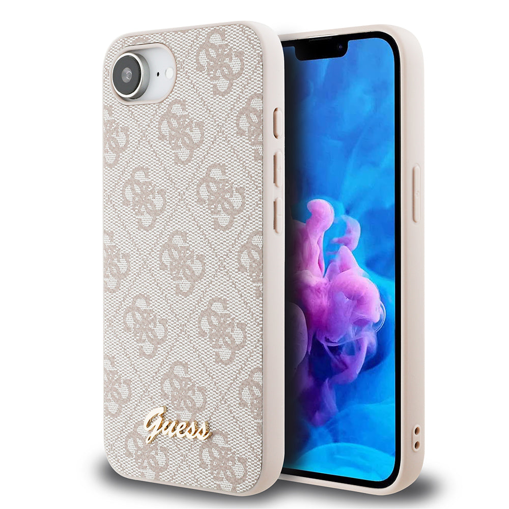 iPhone 16E Kılıf Guess Orijinal Lisanslı 4G Desenli Script Metal Logolu Kılıf