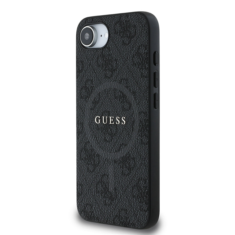iPhone 16E Kılıf Guess Orijinal Lisanslı M-safe Şarj Özellikli PU Halkalı 4G Desenli Yazı Logolu Kılıf
