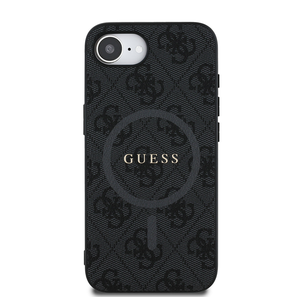 iPhone 16E Kılıf Guess Orijinal Lisanslı M-safe Şarj Özellikli PU Halkalı 4G Desenli Yazı Logolu Kılıf
