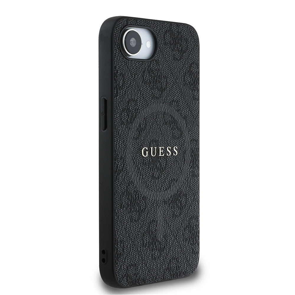 iPhone 16E Kılıf Guess Orijinal Lisanslı M-safe Şarj Özellikli PU Halkalı 4G Desenli Yazı Logolu Kılıf