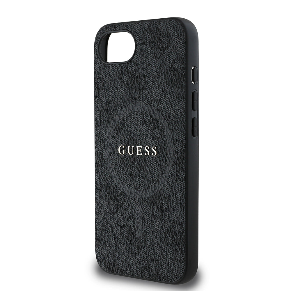 iPhone 16E Kılıf Guess Orijinal Lisanslı M-safe Şarj Özellikli PU Halkalı 4G Desenli Yazı Logolu Kılıf