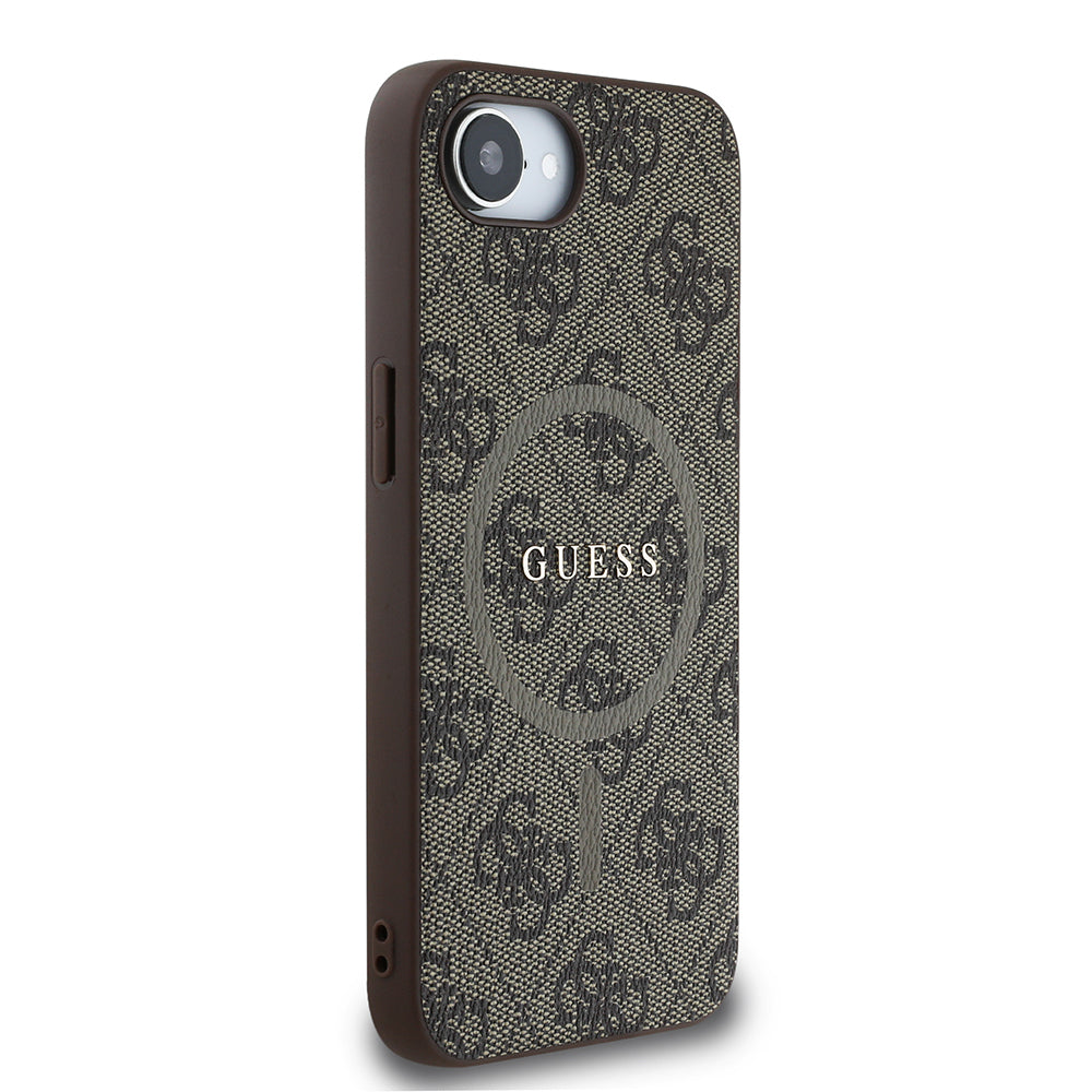 iPhone 16E Kılıf Guess Orijinal Lisanslı M-safe Şarj Özellikli PU Halkalı 4G Desenli Yazı Logolu Kılıf