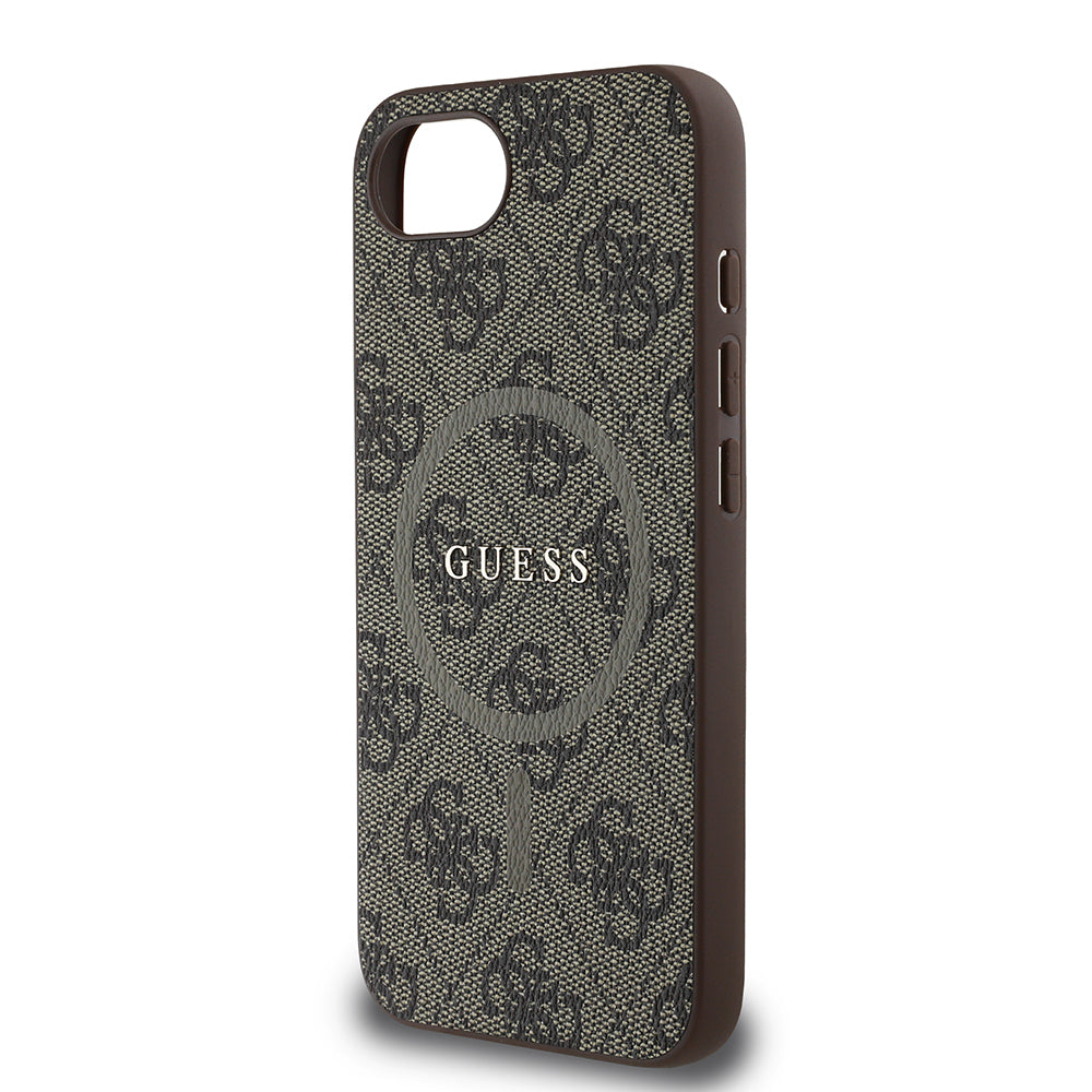 iPhone 16E Kılıf Guess Orijinal Lisanslı M-safe Şarj Özellikli PU Halkalı 4G Desenli Yazı Logolu Kılıf