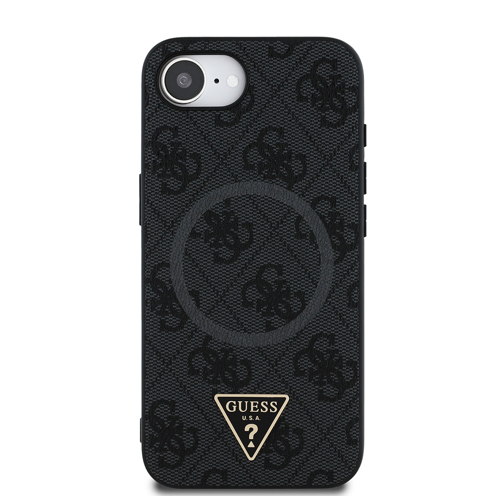 iPhone 16E Kılıf Guess Orijinal Lisanslı M-safe Şarj Özellikli PU Üçgen Logo 4G Desenli Kılıf