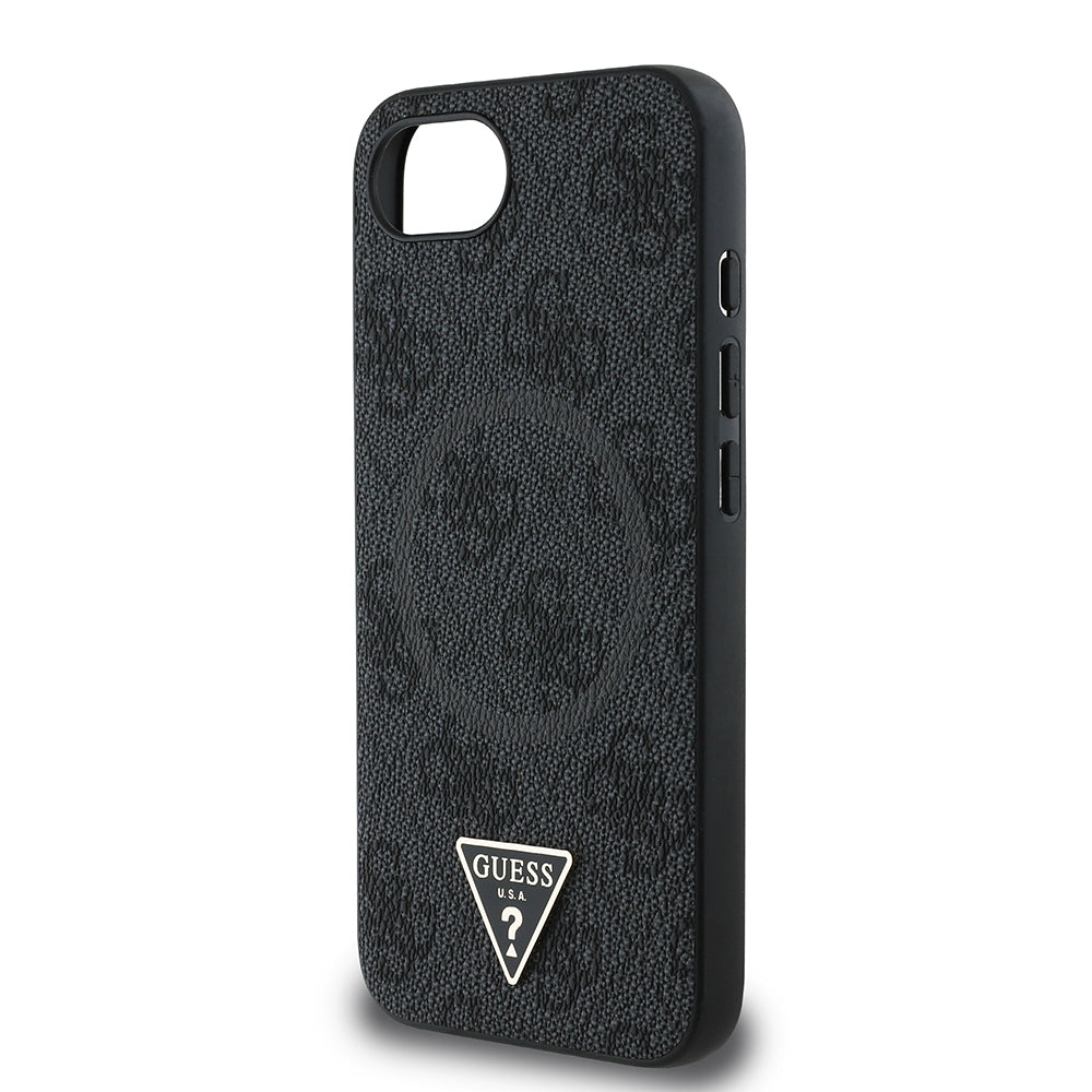 iPhone 16E Kılıf Guess Orijinal Lisanslı M-safe Şarj Özellikli PU Üçgen Logo 4G Desenli Kılıf